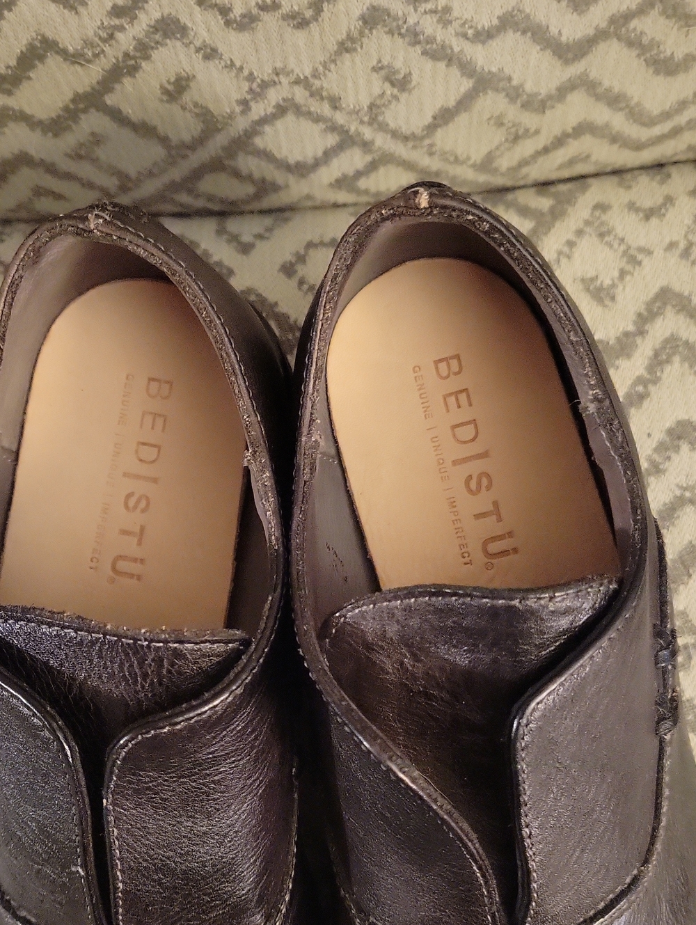 Bed|Stu Rose Black Loafers Driving Shoes Leather Suede in Graphito Dip Dye 7.5M - Picture 5 of 8